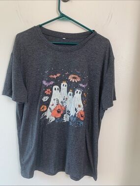 Whimsical Ghost & Floral Graphic Tee Soft & Stretchy